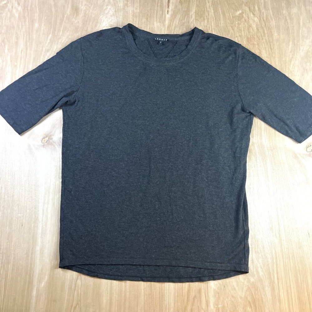 Theory Women’s Gray/Black 1/2 Sleeve Viscose Top Size P/TP